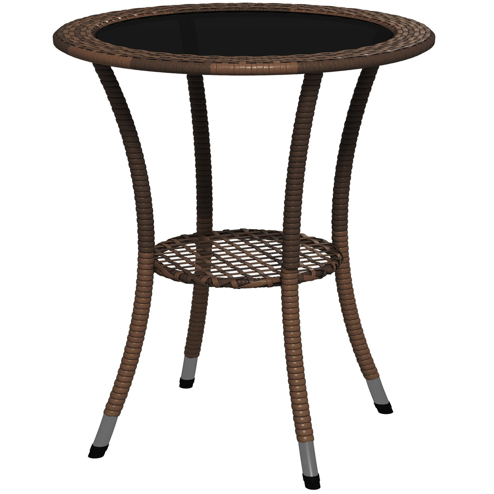 Outdoor rattan dining table with 2-tier storage shelf, brown