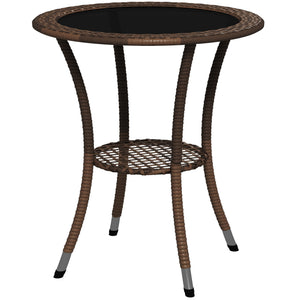 Outdoor rattan dining table with 2-tier storage shelf, brown