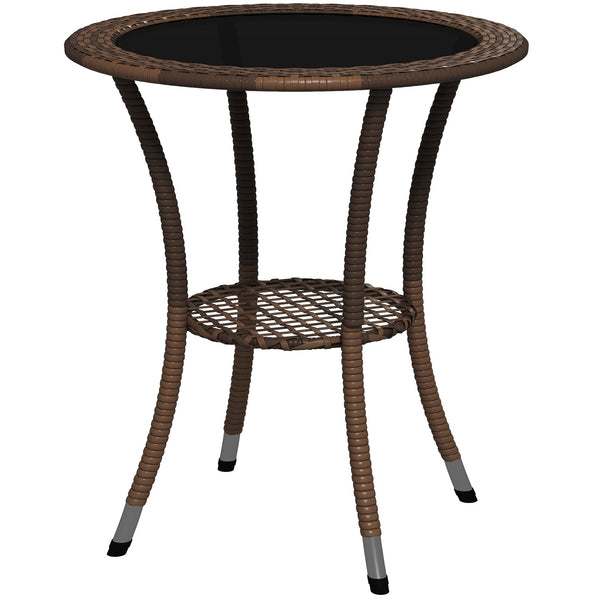 Outdoor rattan dining table with 2-tier storage shelf, brown