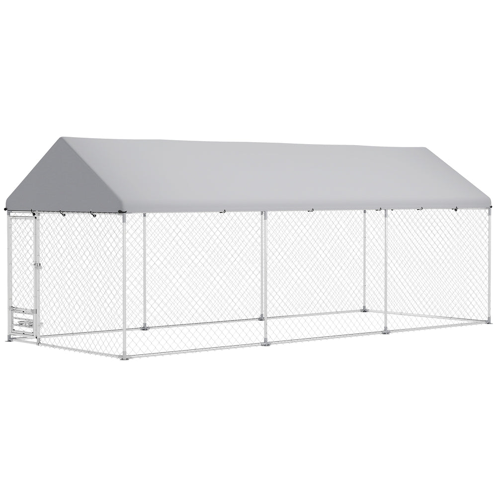Outdoor Dog Run with Adjustable & Rotatable Bowls, Waterproof UV-Resistant Cover, Escape-Proof Lock, 19.7' x 7.5' x 7.5'
