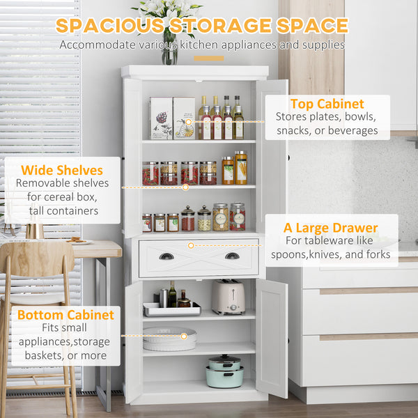 Storage unit with 4 doors, drawer and adjustable shelves, white 