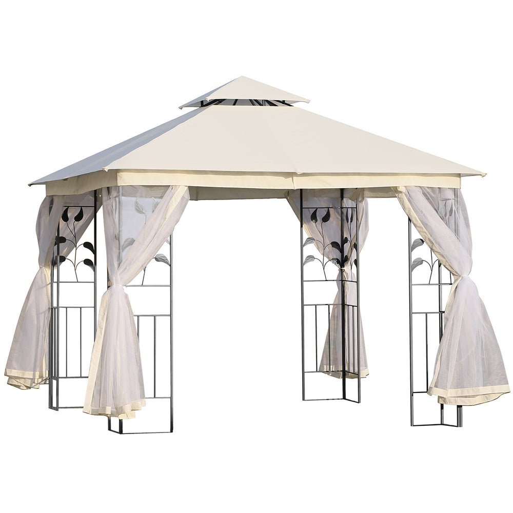 10'x10' Soft-top Steel Patio Gazebo Outdoor Sun Shelter with 2-Tier Polyester Roof, Curtain Sidewalls, White