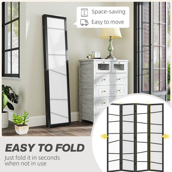 4-Panel Folding Room Divider with Wooden Frame, White