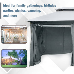 13'L x 10'W x 8.7'H Patio Gazebo Outdoor 2-Tiers Garden Canopy Yard Sunshade Shelter with Curtains, Grey