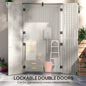 Outdoor storage cabinet with hinged lid and lockable doors