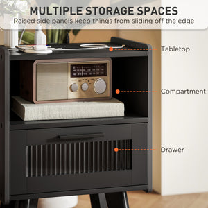 Set of 2 modern bedside tables with charging station, black