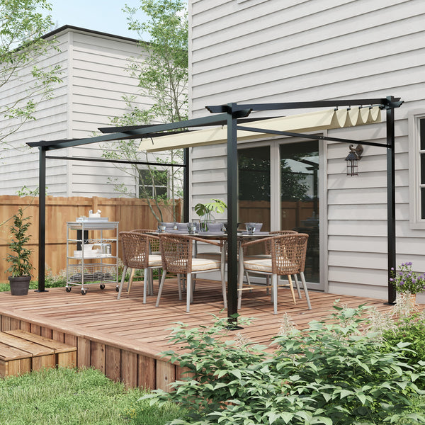 10 x 13 metal pergola with sliding and retractable roof, beige