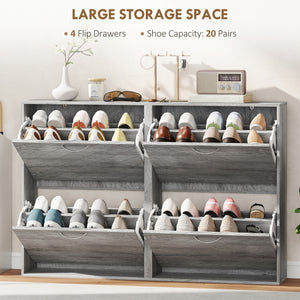 Shoe cabinet with 4 drop-down drawers, holding 12 pairs of shoes, grey