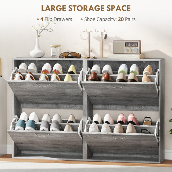 Shoe cabinet with 4 drop-down drawers, holding 12 pairs of shoes, grey