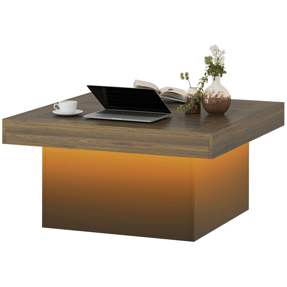 Square coffee table with 16-color LED lighting, walnut