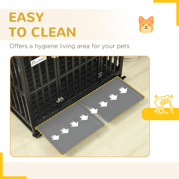 41" Heavy Duty Steel Dog Crate Kennel Pet Cage with Wheels for Convenient Access Anti-Pinching Floor, Black