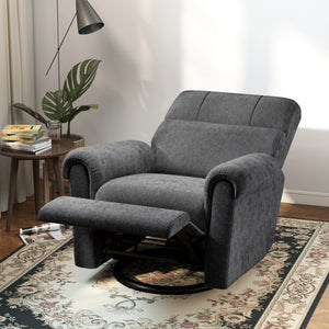 Electric reclining chair, fabric upholstery, USB ports, swivel and rocking function, footrest, dark grey