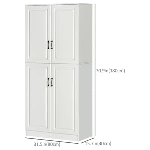 Storage unit with 4 hinged doors and adjustable shelves, white