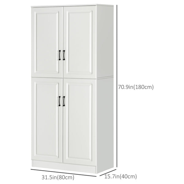 Storage unit with 4 hinged doors and adjustable shelves, white