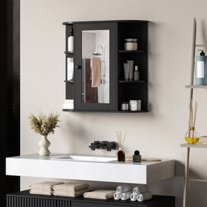 Wall-mounted bathroom cabinet with mirror, door and shelves, black