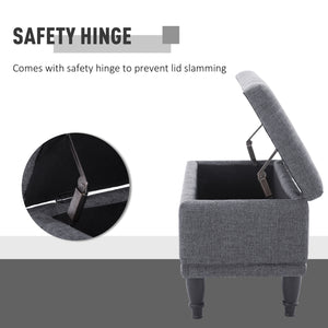 Linen fabric storage pouf with soft closing, gray