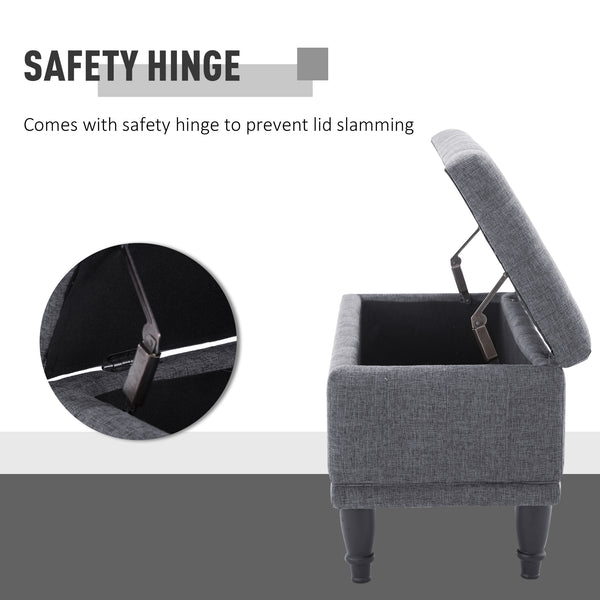 Linen fabric storage pouf with soft closing, gray