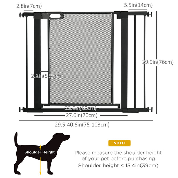Metal barrier with self-closing and double-locking gate, black