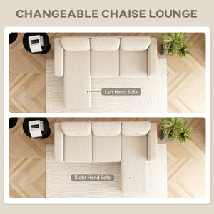 Sectional sofa with convertible chaise longue, cream white