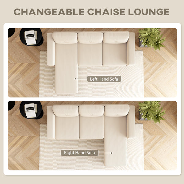 Sectional sofa with convertible chaise longue, cream white