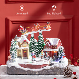 Christmas Village with Santa's Skating Pond Animated with Multi-Colored LED Light