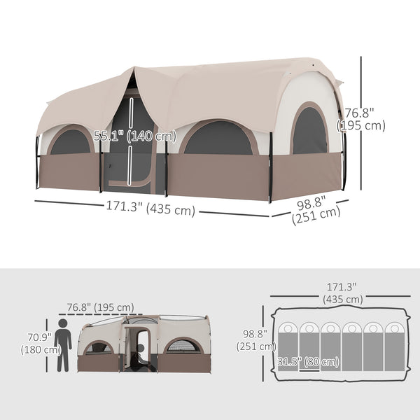 4-6 Person Camping Tent, 3 Room Cabin Tent, Waterproof 3000mm &amp; UPF 30+, with Sewn-in Groundsheet &amp; Carry Bag, Khaki