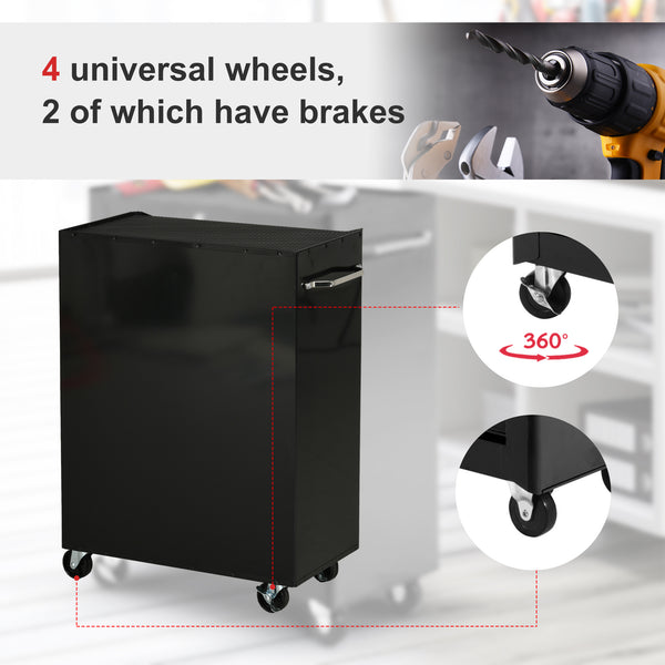 Mobile steel tool chest with 5 lockable drawers and casters – Black and red