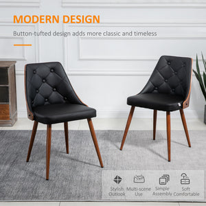 Set of 2 upholstered dining chairs, faux leather upholstered seats and steel legs, black