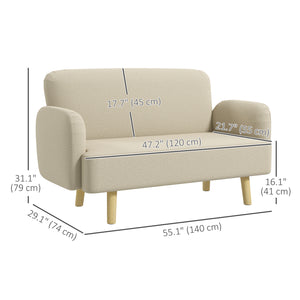 2 seater sofa in velvet fabric with upholstery and wooden legs, cream white