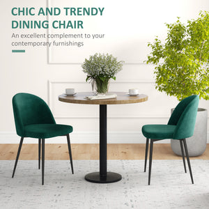 Set of 2 green velvet-upholstered, mid-back chairs