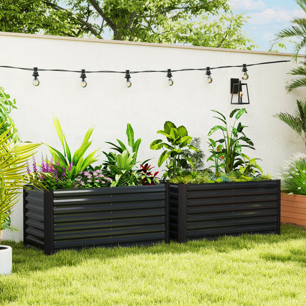 Set of 2 raised planters in galvanized metal, dark grey