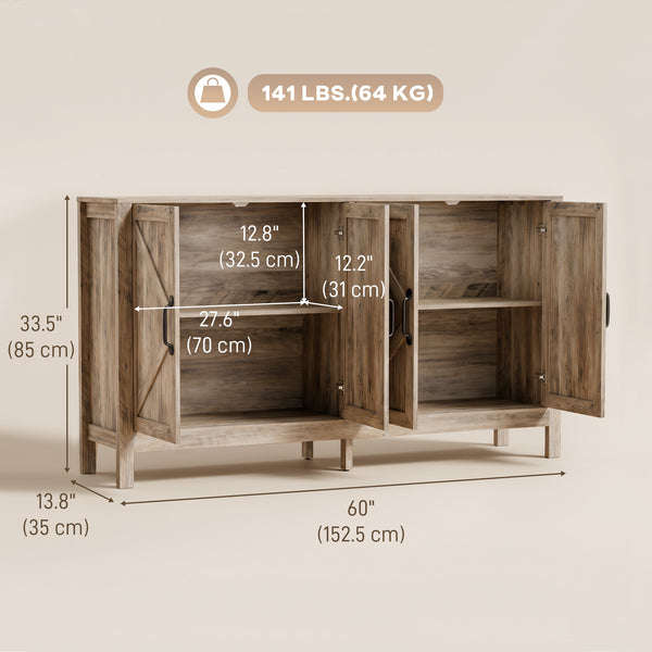 60" barn door sideboard, light gray