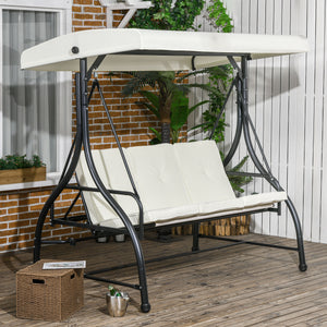 Convertible swing chair with canopy and cushions, 3-seater, cream white