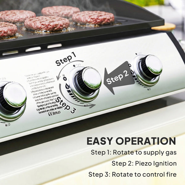 3-Burner Liquid Gas Barbecue, Portable and Tabletop, Ideal for Camping and Picnics, Silver.