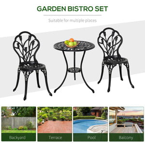 3PCs Patio Bistro Set, Outdoor Cast Aluminum Garden Table and Chairs with Umbrella Hole for Balcony, Black