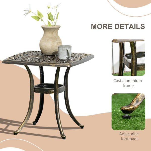 Aluminium Outdoor Side Table with Umbrella Hole, 21" Square Patio Coffee Table End Table, Bronze