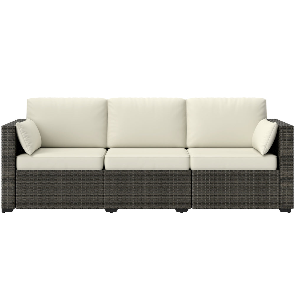 3-seater outdoor sofa with PE rattan cushions, cream white