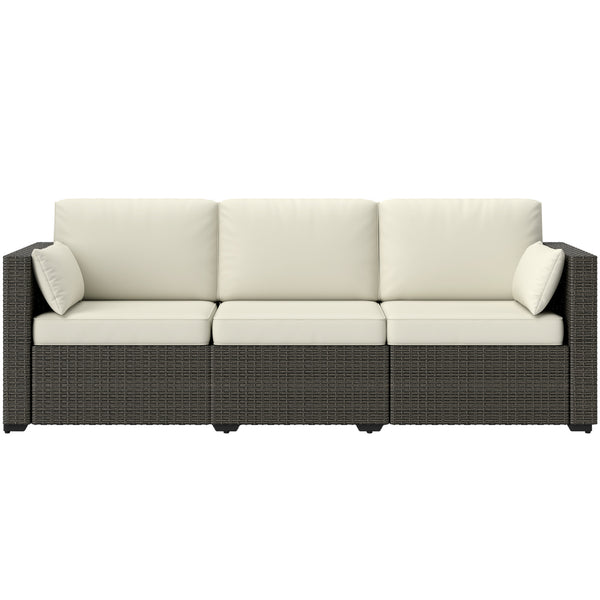 3-seater outdoor sofa with PE rattan cushions, cream white