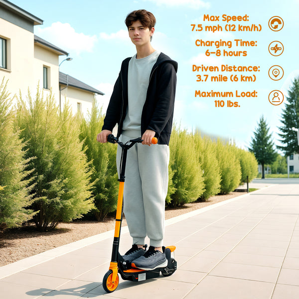 Foldable electric scooter with seat and two adjustable heights, orange