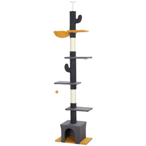 Cat tree with adjustable height from 230 to 274 cm, scratching posts, hammock, house, play ball, dark gray