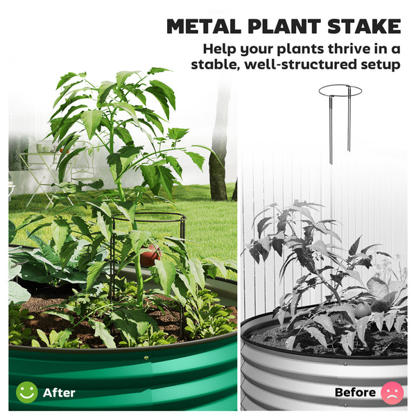 Raised outdoor planter made of galvanized steel with metal support, green