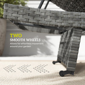 Folding wicker chaise lounge with 4-position adjustable backrest, grey