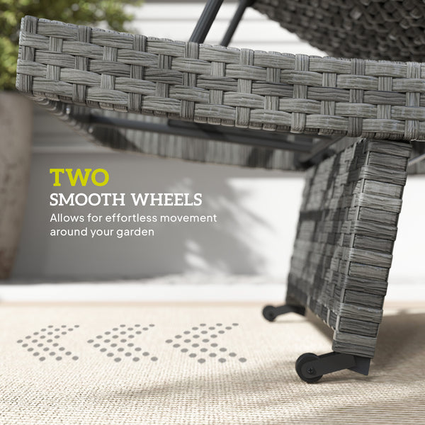Folding wicker chaise lounge with 4-position adjustable backrest, grey