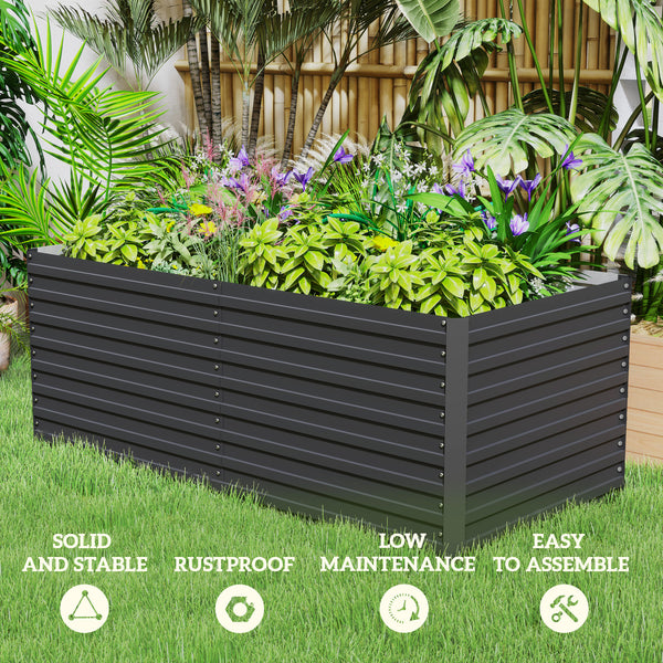 5' x 3' x 2' Raised Garden Bed, Galvanized Planter Box for Growing Flowers, Herbs and Vegetables, Dark Gray