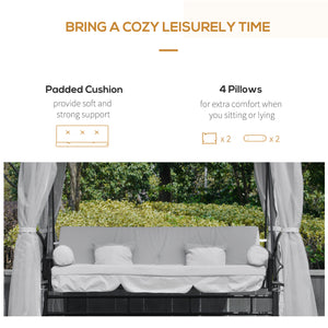 3-Seater Outdoor Daybed, 3-in-1 Canopy, Swing, Garden Hammock with Mosquito Net and Sun Shade, Grey