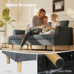Modern 3-seater corduroy sofa with solid wood legs, dark grey