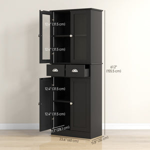 61" Storage Cabinet with Glass Doors, Black