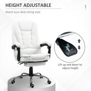 High-back office chair in synthetic leather with retractable footrest, white
