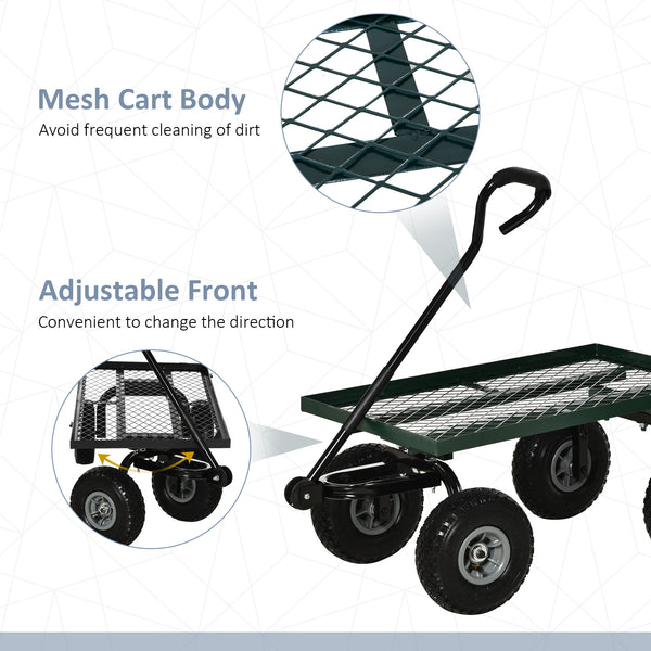 Heavy-duty garden cart with 10-inch wheels, black