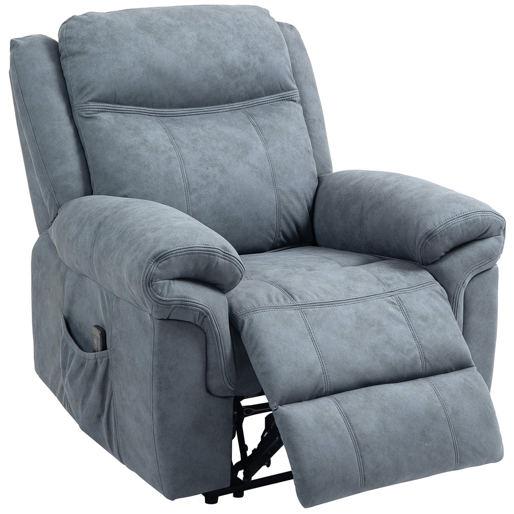 Electric reclining armchair with vibrating massage and footrest – Blue/grey